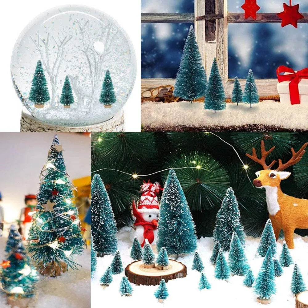 50PCS Miniature Artificial Christmas Tree Small Snow Frost Trees Pine Trees Christmas DIY Decoration Crafts