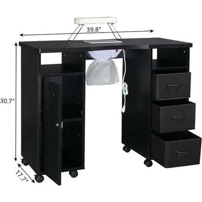 Manicure Nail Table, Double Cabinet 3 Drawers 1 Door Nail Desk Station for Home Spa Beauty Salon