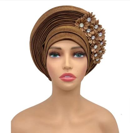 Stunning Floral Auto Gele Headwraps - 2024 New African Turban for Elegant Weddings & Parties