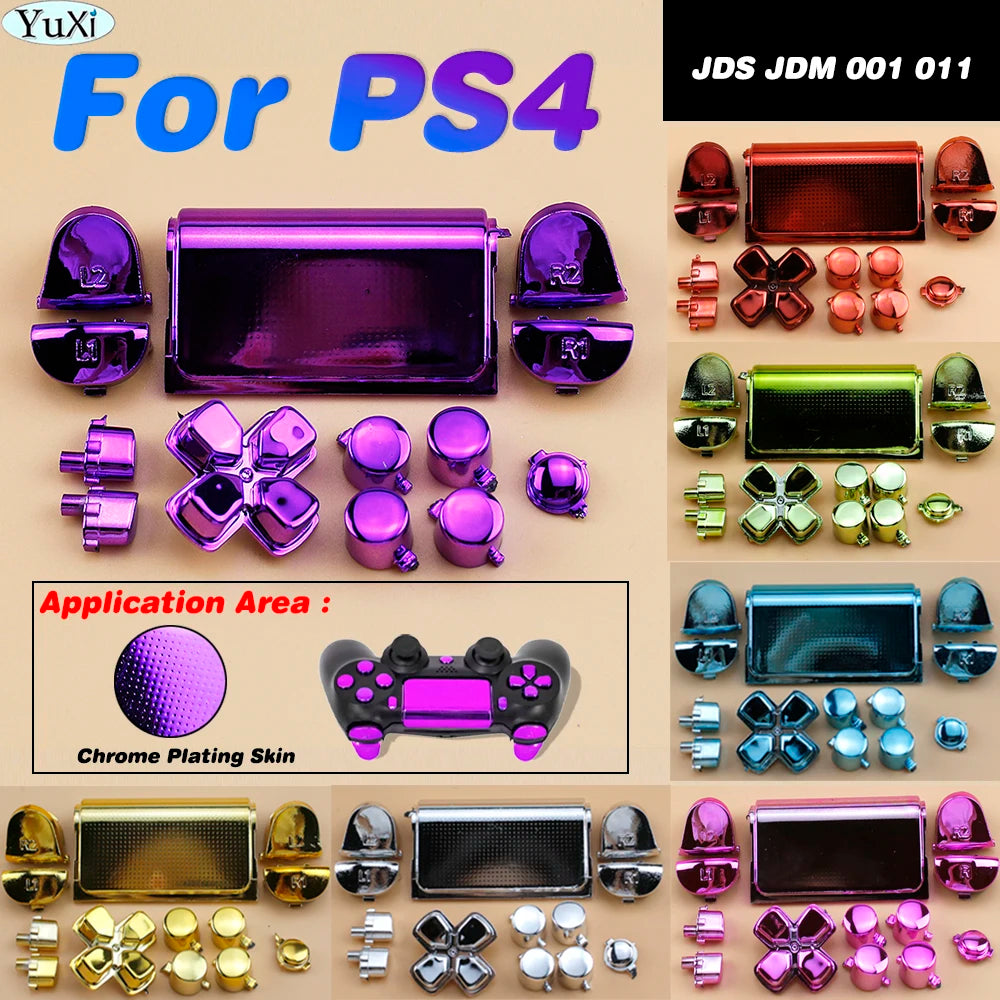 For PlayStation Dualshock 4 PS4 Controller R2 L2 R1 L1 Trigger Buttons Dpad ABXY Keypad Plating Kit JDS JDM 001 011 Gamepad