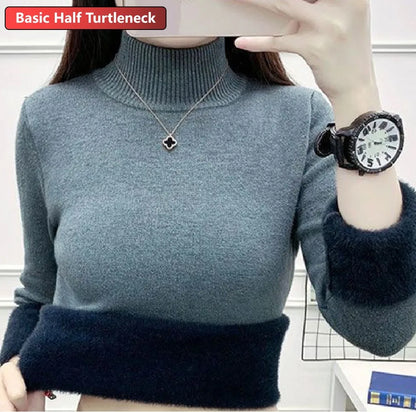 Sweater For Women Winter Thicken Turtleneck Slim Knit Pullover New Warm Plush Velvet Lined Knitwear Jumper Tops Casual Poleras