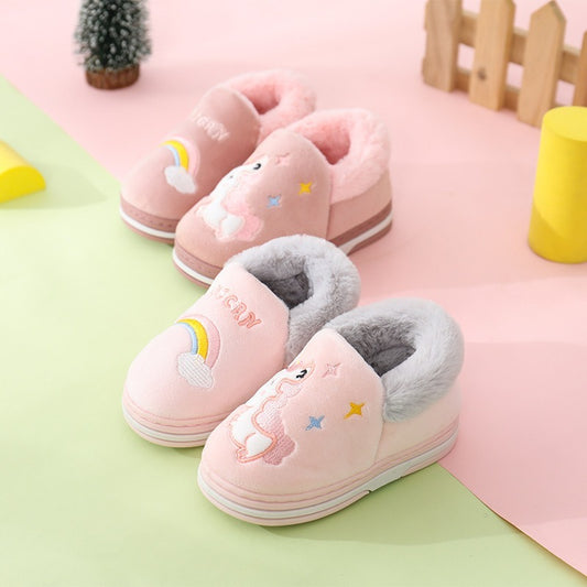 Baby cartoon rainbow horse warm slippers