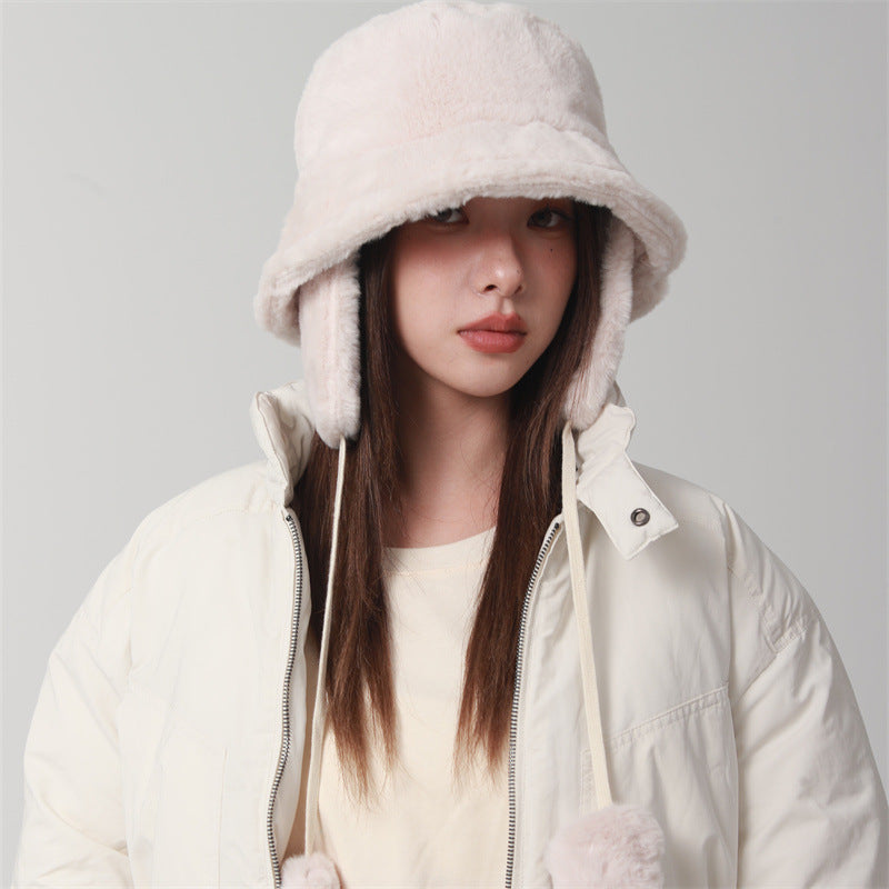 Plush Women's Autumn And Winter Warm-keeping And Cold-proof Fleece Lined Removable Earmuffs Hat Casual Face