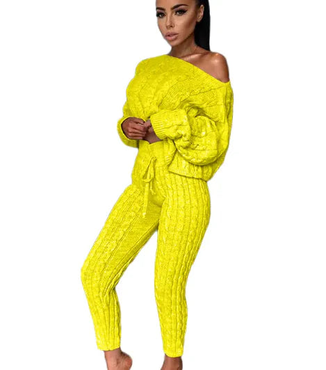 Autumn-Winter Knitted Two-Piece Tracksuit for Women