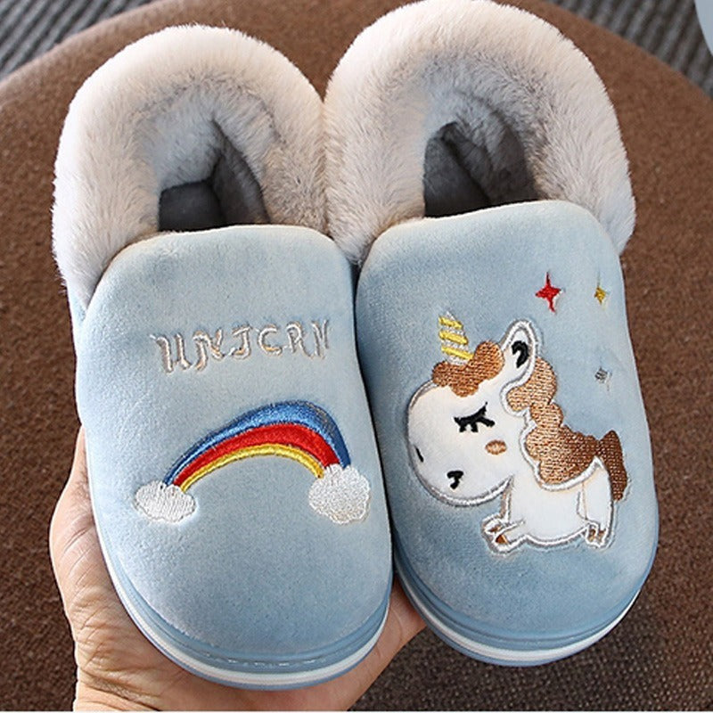 Baby cartoon rainbow horse warm slippers