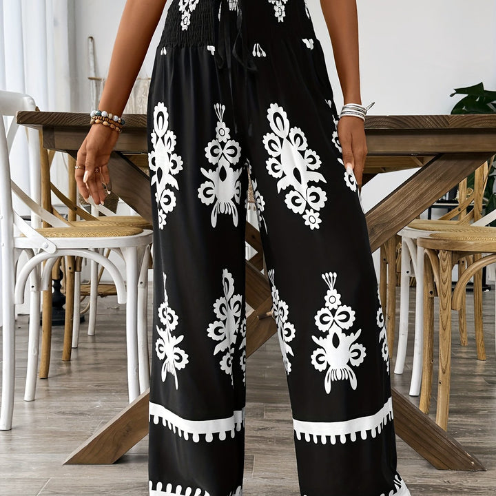 Pantaloni a gamba larga con stampa floreale per donna