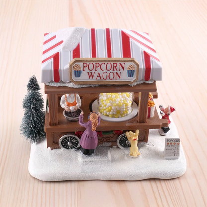 LED Lighted Houses Multicolored Christmas Vacation Village with Music Popcorn House