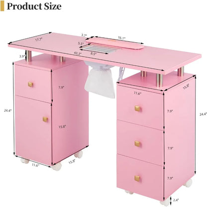 Nail Desk for Technician Manicure Table, Nail Table w/Electric Dust Collector & Wrist Rest Cushion, Acetone Resistant Nail Table