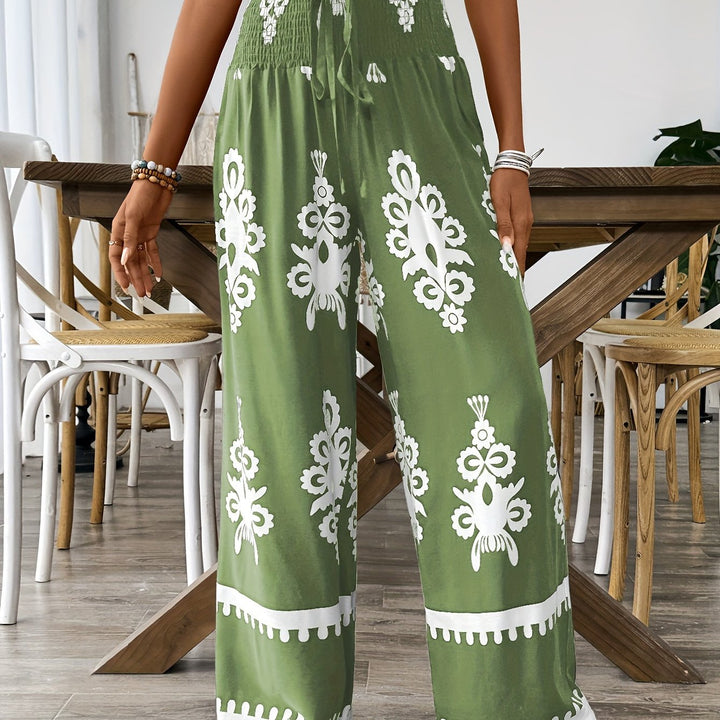 Pantaloni a gamba larga con stampa floreale per donna