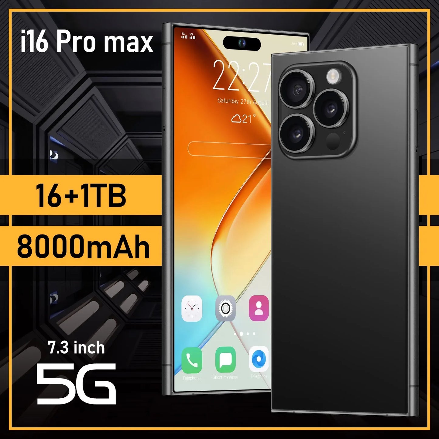 Mobile Phones I16 Pro Max Smartphone, 7.3 HD Screen, Original 5G, Dual Sim, Android, Unlocked Cell Phone, Global Version