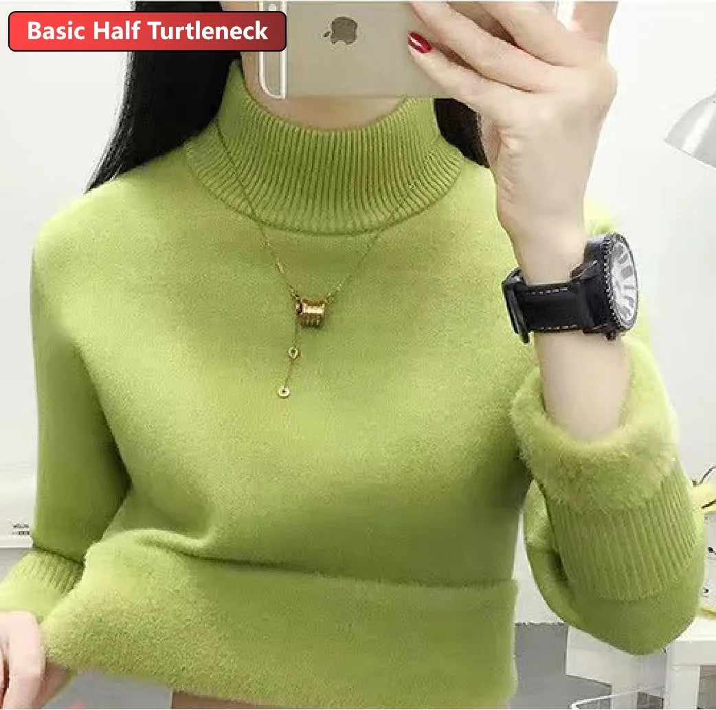 Sweater For Women Winter Thicken Turtleneck Slim Knit Pullover New Warm Plush Velvet Lined Knitwear Jumper Tops Casual Poleras