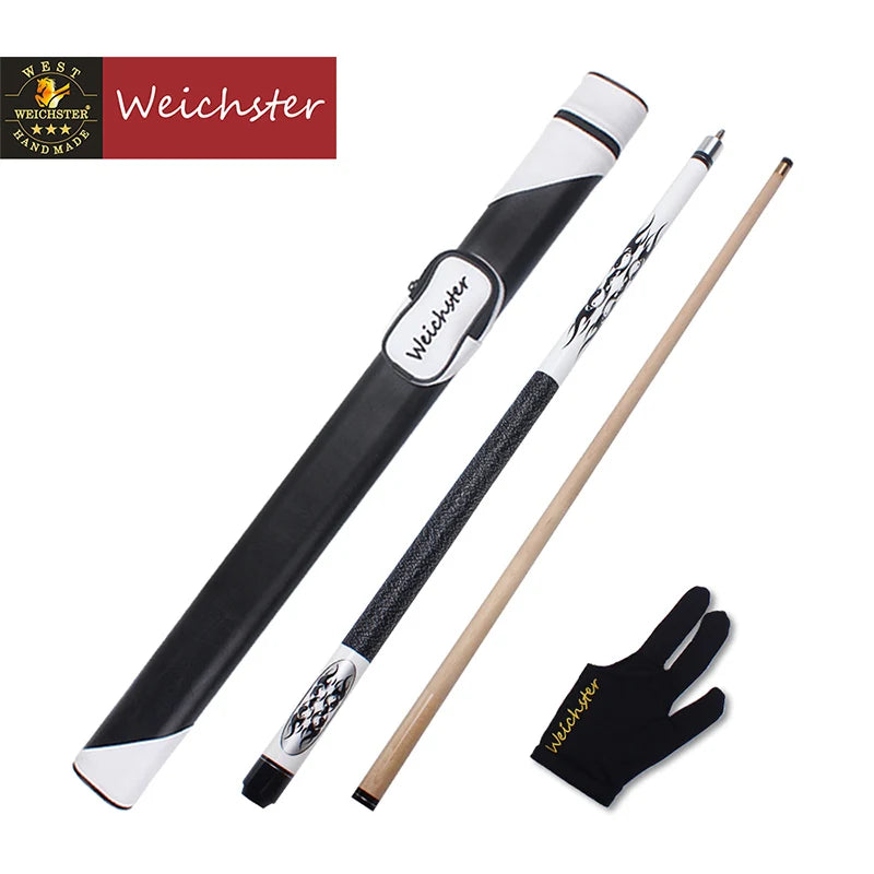 Weichster Billiard Pool Cue Stick 1/2 Maple Wood with Case and Glove 58" 13mm Screw on Tip Cue