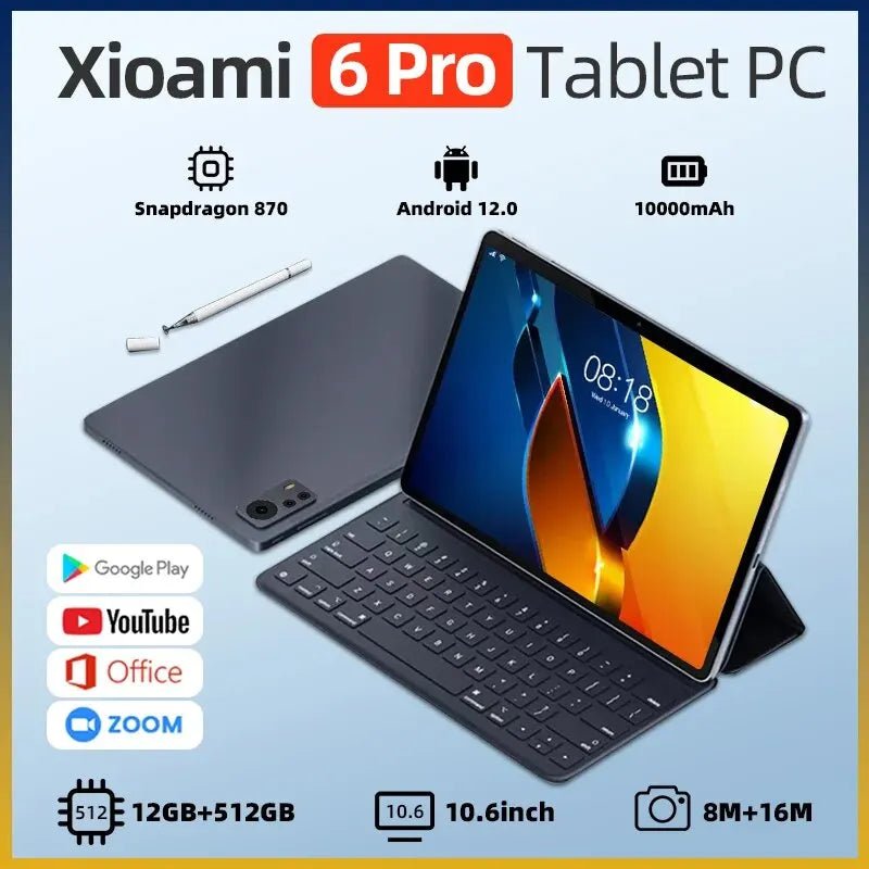 2023 Tablet Android 12 Pad 6 Pro Snapdragon 870 Original Global Version Tablets PC 12GB+512GB 5G Dual SIM card WIFI HD 4K Mi Tab