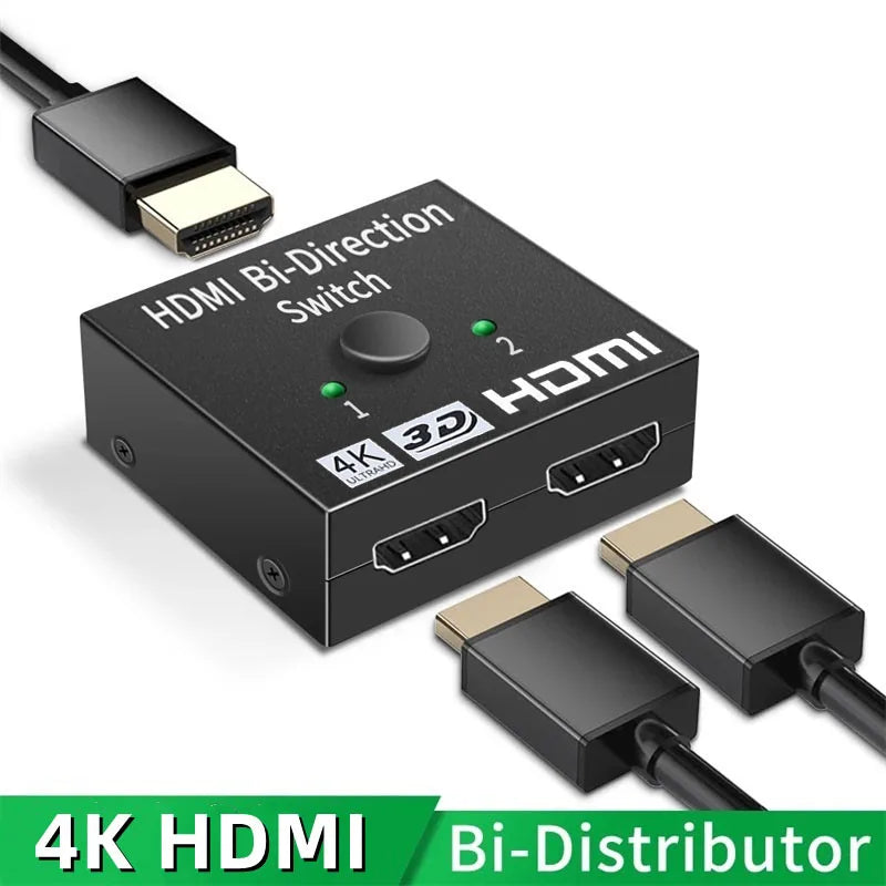 HDMI-Compatible Splitter 4K Switch KVM Bi-Direction 1x2/2x1 HDMI-compatible Switcher 2 in1 Out for PS4/3 TV Box Switcher Adapter