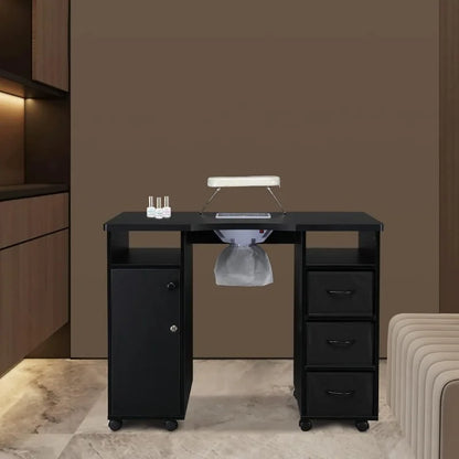 Manicure Nail Table, Double Cabinet 3 Drawers 1 Door Nail Desk Station for Home Spa Beauty Salon