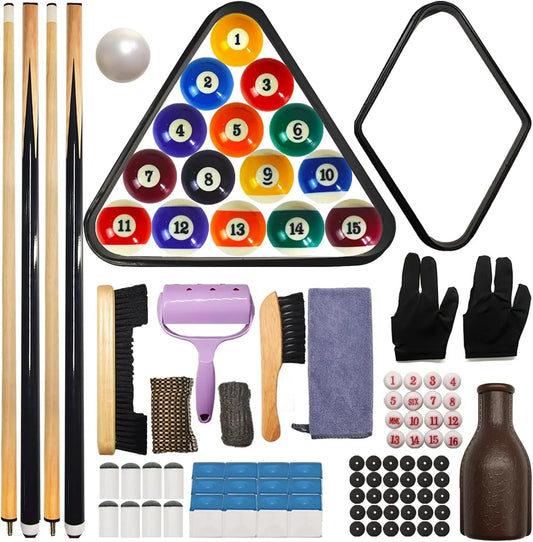 Pool Table Accessories Pool Set,Pool Balls Billiard Set with Triangle and diamond ball Rack,Pool Cue,Cue Chalk, Pool Cue Tip 