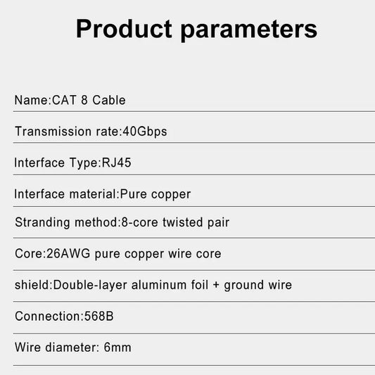 ONTi CAT8 Ethernet Cable 40Gbps 2000MHz S/FTP Cat 8 RJ45 Network Lan Patch Cord for Router Pc Ps4 Tv Laptop RJ45 Cable