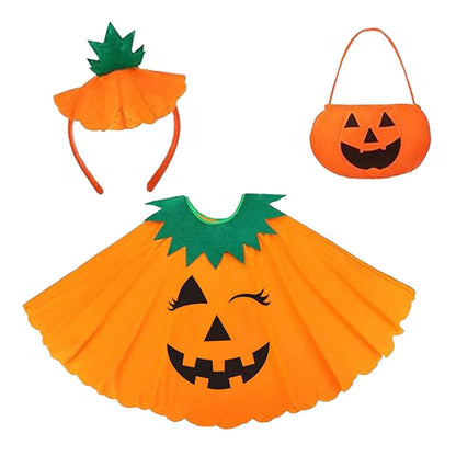 New Halloween Cape Cosplay Stage Party Performance Festival Costume Holiday Costume Pumpkin Cape Pumpkin Cloak 3 Piece Set