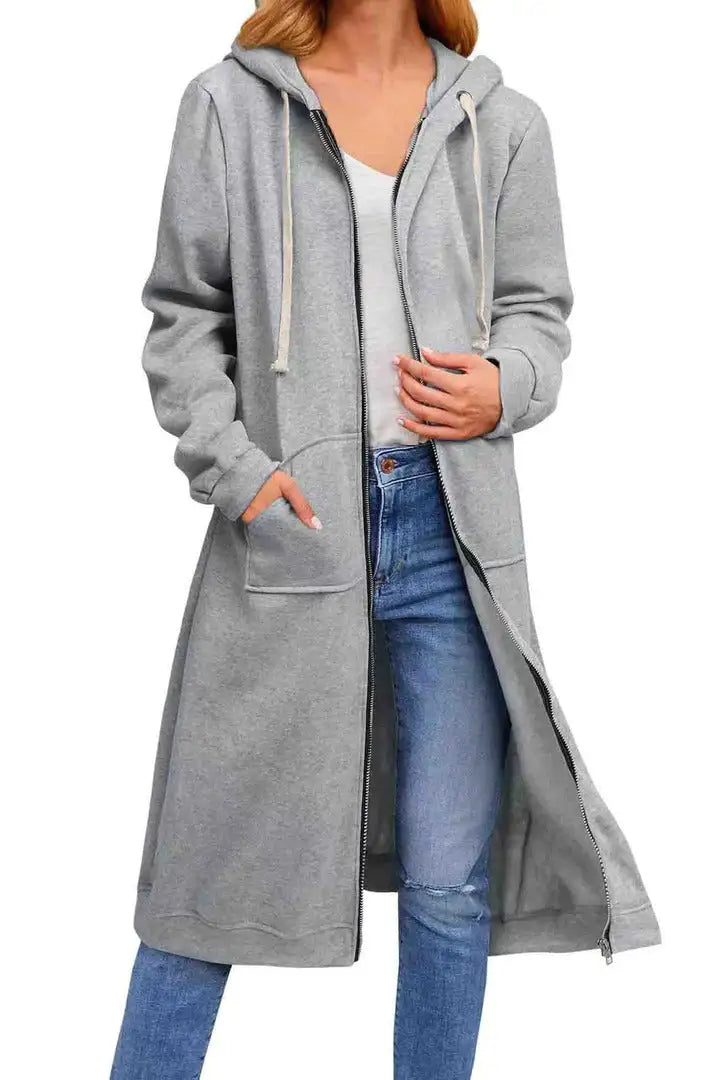 Solid Hooded Jacket with Drawstring for Women