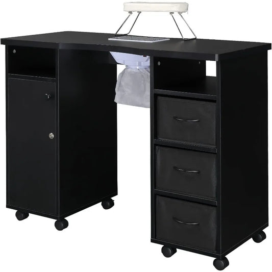 Manicure Nail Table, Double Cabinet 3 Drawers 1 Door Nail Desk Station for Home Spa Beauty Salon 