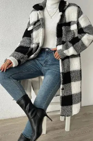 1-Women Long Plaid Fleece Sweatshirt