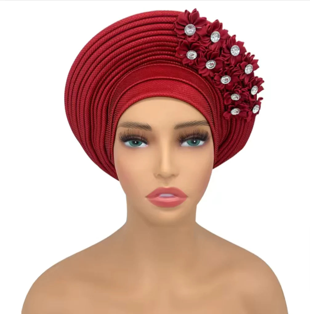 Stunning Floral Auto Gele Headwraps - 2024 New African Turban for Elegant Weddings & Parties