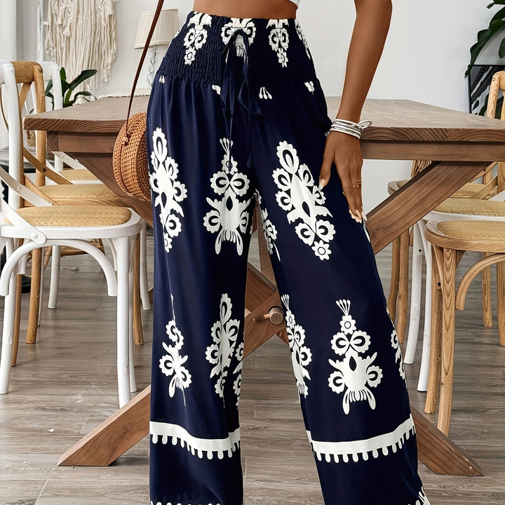 Pantaloni a gamba larga con stampa floreale per donna