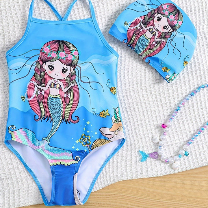 Costume da bagno intero con stampa sirena per bambine