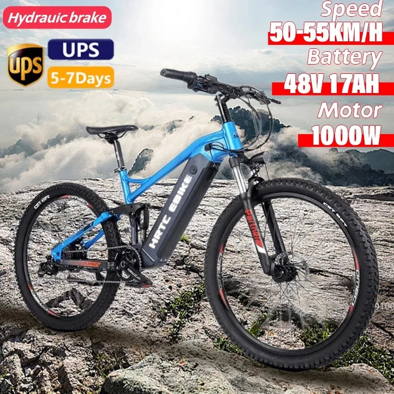 New 26-inch mountain electric bike soft tail bike 1000W48V17AH hydraulic brakes rear-wheel drive hidden lithium battery 50km/h