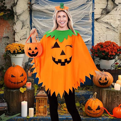 New Halloween Cape Cosplay Stage Party Performance Festival Costume Holiday Costume Pumpkin Cape Pumpkin Cloak 3 Piece Set