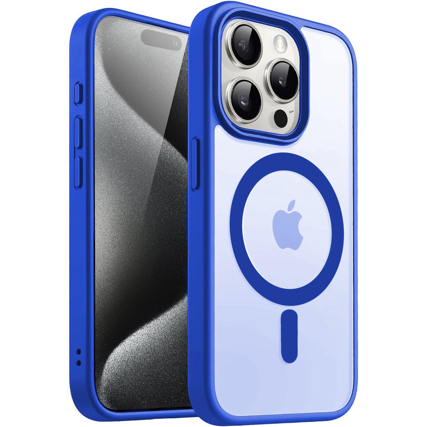 Cover Magnetica per iPhone 15 Pro 6,1 Pollici Compatibile con MagSafe, Custodia Resistente Opaca Sottile Antiurto (Blu Scuro, Trasparente)