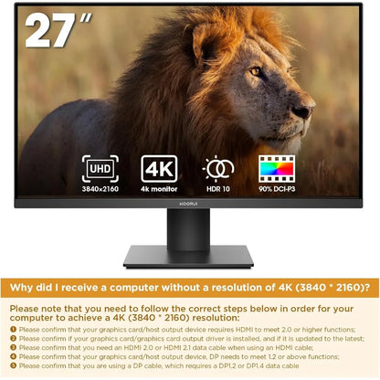 27 Inch 4K UHD(3840 * 2160) Monitor IPS Ultra-Thin Computer Monitor up to 70Hz with 90% DCI-P3 Displayport&HDMI