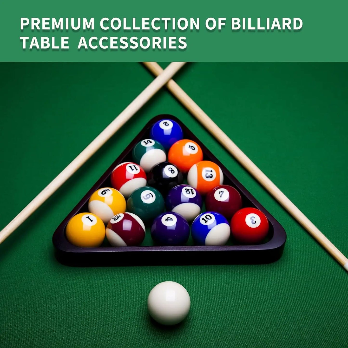 Pool Table Accessories Pool Set,Pool Balls Billiard Set with Triangle and diamond ball Rack,Pool Cue,Cue Chalk, Pool Cue Tip