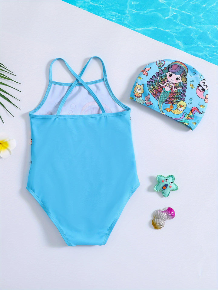 Costume da bagno intero con stampa sirena per bambine