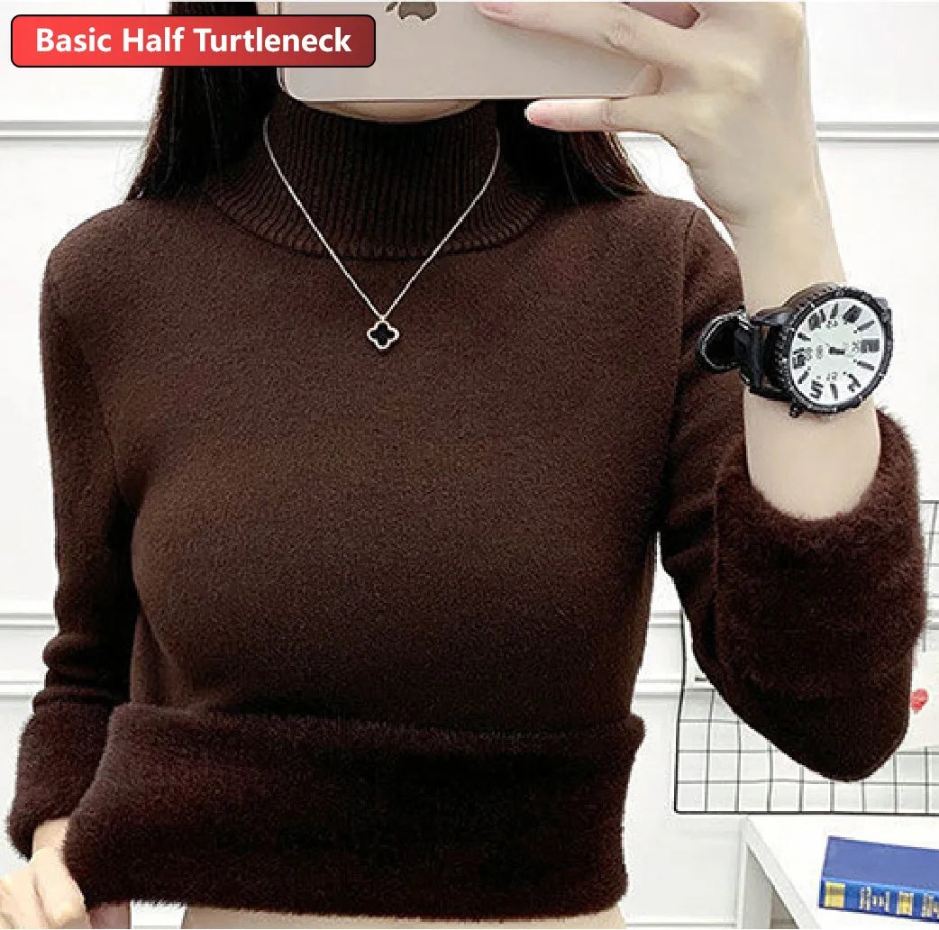 Sweater For Women Winter Thicken Turtleneck Slim Knit Pullover New Warm Plush Velvet Lined Knitwear Jumper Tops Casual Poleras