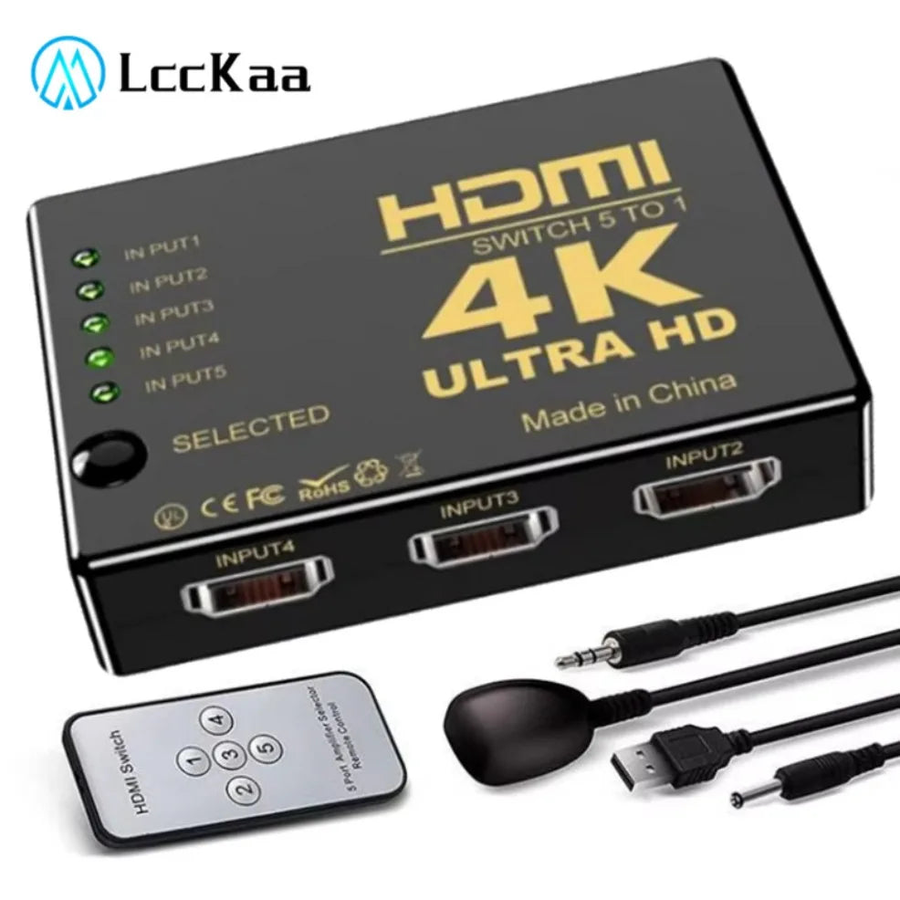 5x1 HDMI Switch HD 4K Video Switcher With IR Remote Controller 5 Input 1 Output HDMI Switches for Xbox PS4 DVD HDTV PC Laptop TV