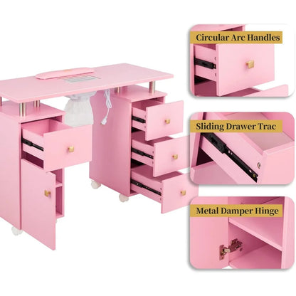 Nail Desk for Technician Manicure Table, Nail Table w/Electric Dust Collector & Wrist Rest Cushion, Acetone Resistant Nail Table