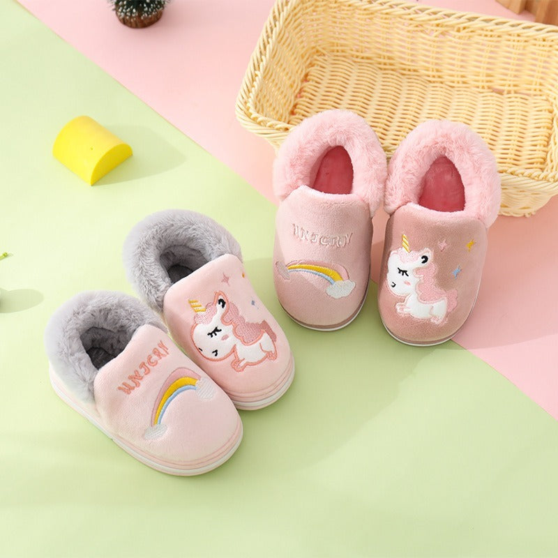 Baby cartoon rainbow horse warm slippers