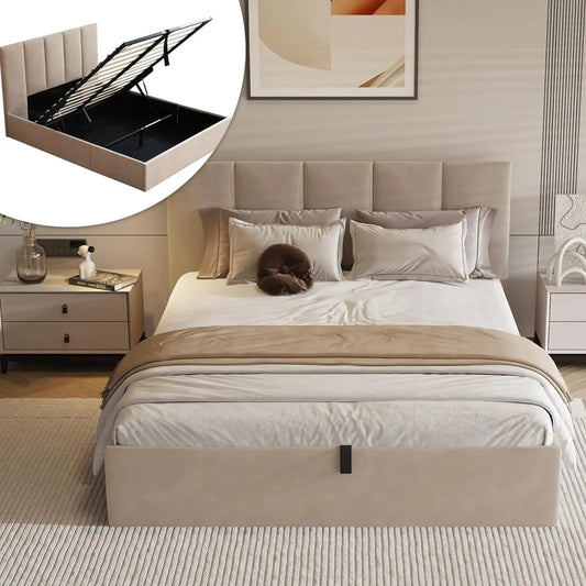 Queen Bed Frame with Storage, Lift Up Mechanism, Soft Upholstered, Headboard, 800lbs Capacity, Easy Assembly