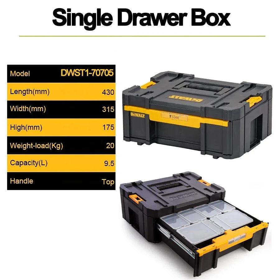 DEWALT DWST1-70705-23 TSTAK Handheld Single Layer Drawer with 6 Storage Box Portable Stackable Removable Plastics Tool Box