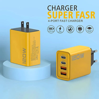 120W Fast Charging Type C Charger USB Charger Quick Charge 3.0 USB Phone Charger Adapter for iPhone Samsung Xiaomi Wall Charger