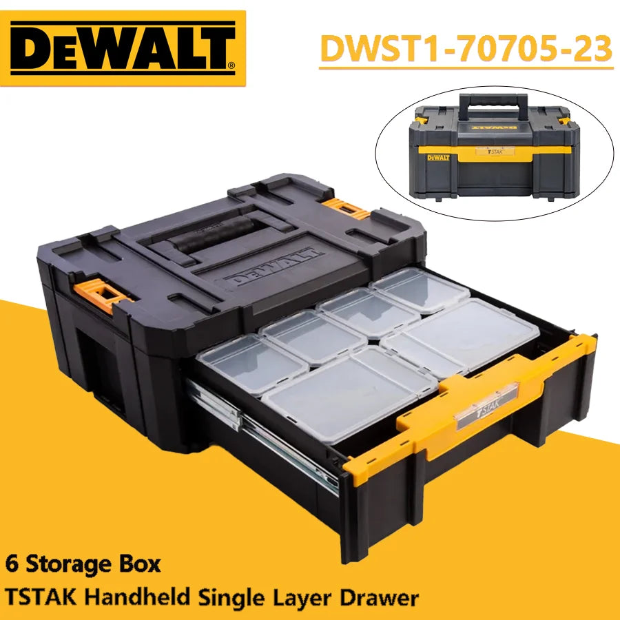 DEWALT DWST1-70705-23 TSTAK Handheld Single Layer Drawer with 6 Storage Box Portable Stackable Removable Plastics Tool Box