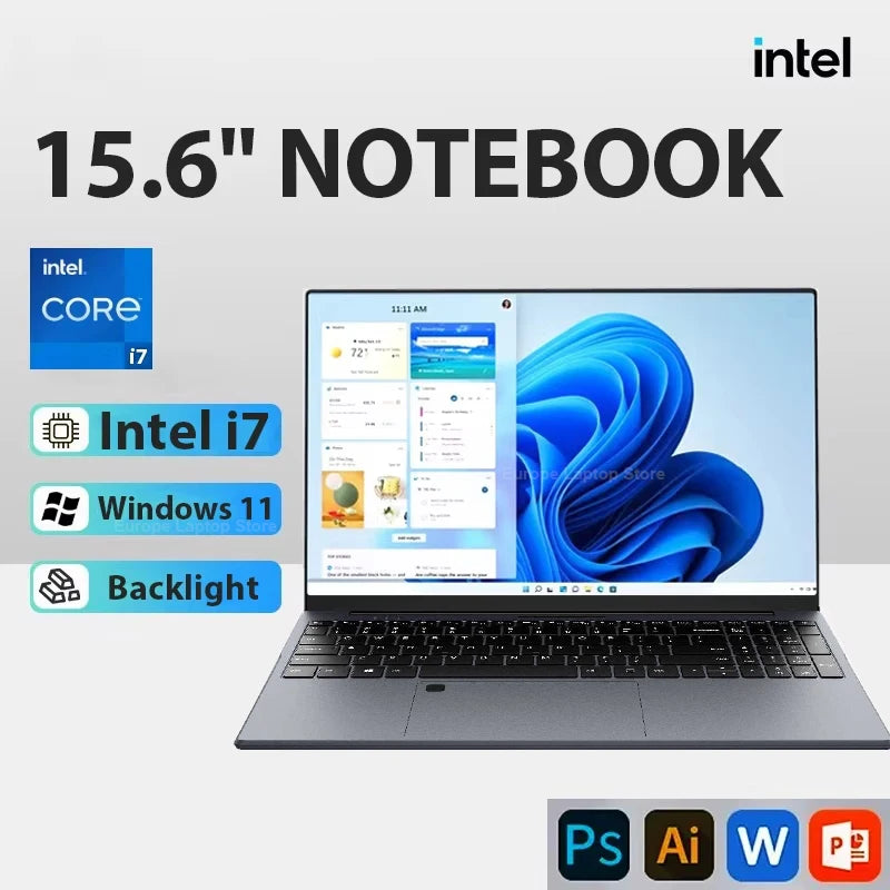 15.6 Inch Intel Core I7 1080P Laptop Computer 16GB DDR4 256GB 512GB SSD Notebook WiFi 6 Backlit Keyboard Camera Gaming laptops