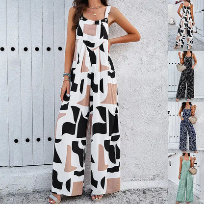 Fashion Print Square Neck Jumpsuit