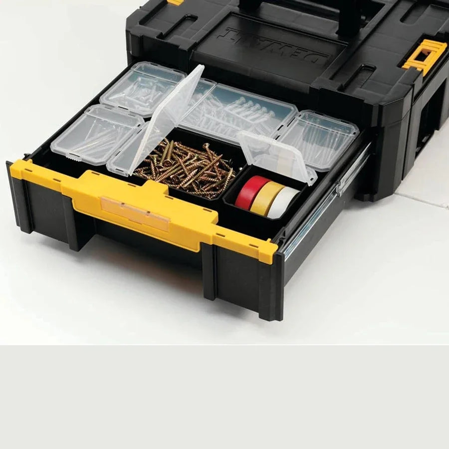 DEWALT DWST1-70705-23 TSTAK Handheld Single Layer Drawer with 6 Storage Box Portable Stackable Removable Plastics Tool Box