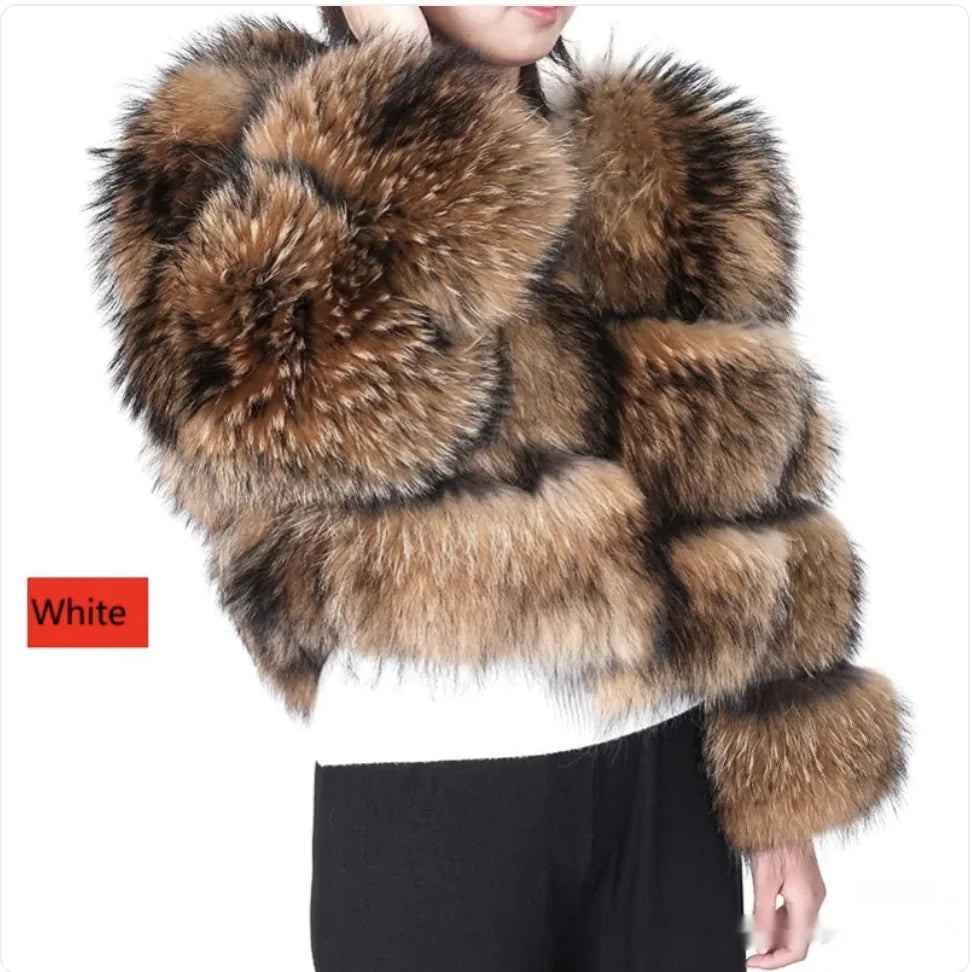 Warm Raccoon Fur Leather Coat for Women