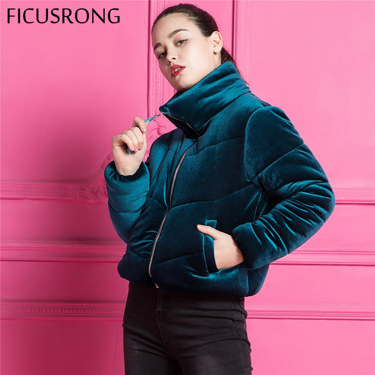 Cotton padded basic jacket coat Warm blue parkas jackets female 2018 new autumn winter jacket women outerwear