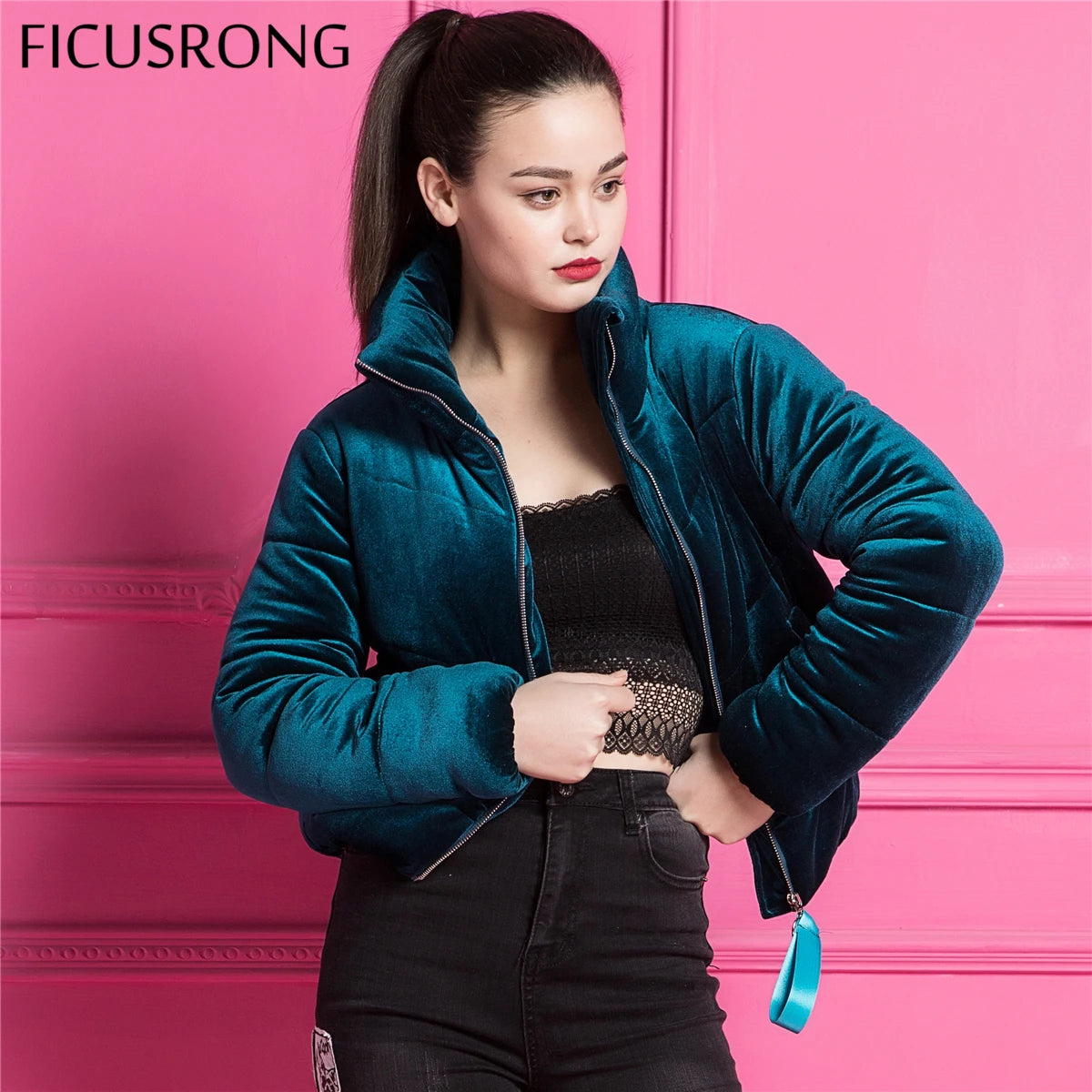 Cotton padded basic jacket coat Warm blue parkas jackets female 2018 new autumn winter jacket women outerwear