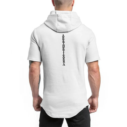 New Brand Cotton Hooded Casual Gyms Clothing Fitness Mens Fashion Sports Hip Hop Summer Bodybuilding Muscle Short Sleeve T-shirt