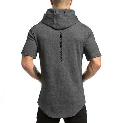 New Brand Cotton Hooded Casual Gyms Clothing Fitness Mens Fashion Sports Hip Hop Summer Bodybuilding Muscle Short Sleeve T-shirt